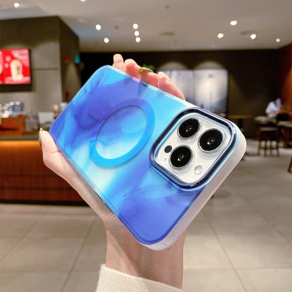 iPhone 14 Pro Max MagSafe Phone Case - Blue Abstract Blå