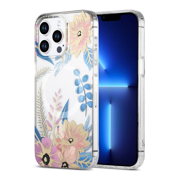 iPhone 13 Pro Max Case MagSafe - Flowers Pink/Blue Blå