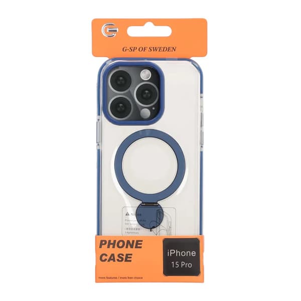 Magsafe Case for iPhone 15 Pro - Transparent blue with ring stand Transparent