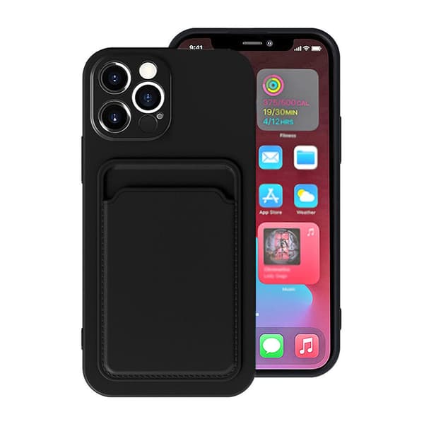iPhone 13 Pro Silicone Case with Card Holder - Black Svart