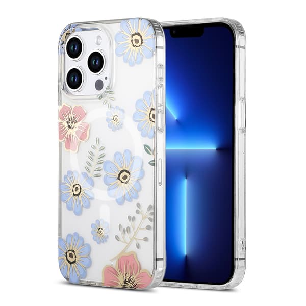 iPhone 13 Pro Max Case MagSafe - Flowers Red/Blue Blå