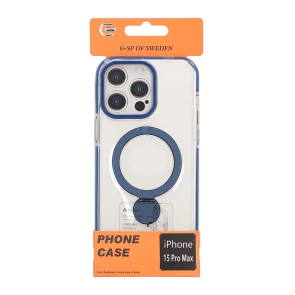 Magsafe Case for iPhone 15 Pro Max - Transparent blue with ring stand Transparent