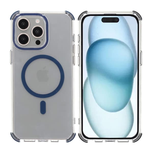 Rvelon Four-corner anti-falling magnetic suction Case For iPhone 15 Pro Blue Blå