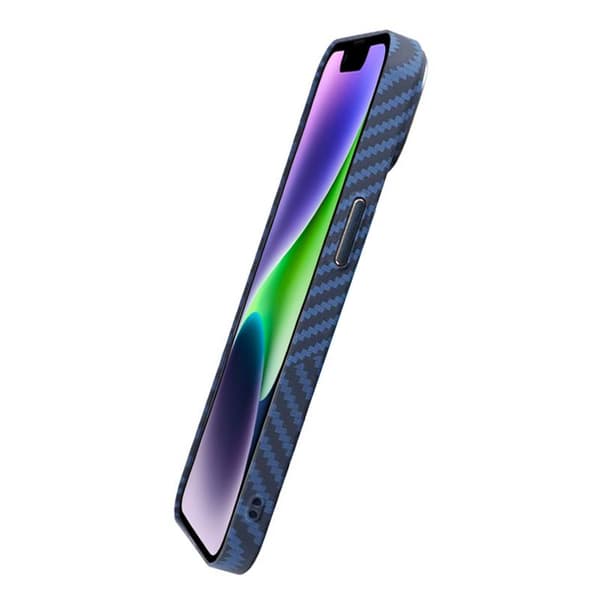 Carbon Fiber Phone Case for iPhone 14 Plus - Blue and Gray Blå