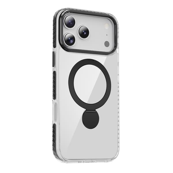 Case Magsafe for iPhone 17 Pro Max - Transparent black with ring stand Transparent