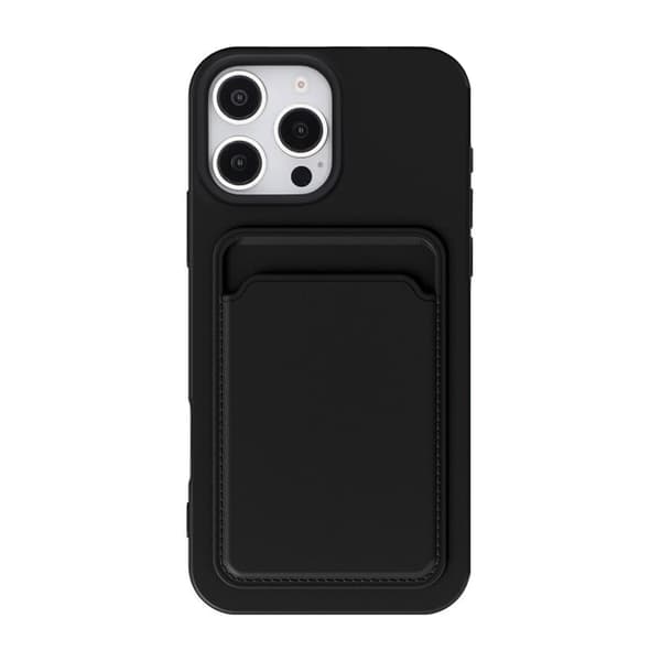 iPhone 16 Pro Max Silicone Phone Case with Card Holder - Black Svart