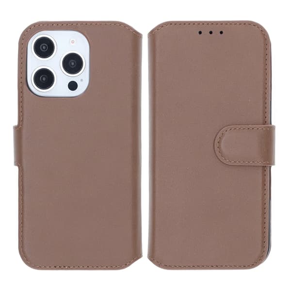 iPhone 16 Pro Wallet Case Genuine Leather Rvelon - Brown Brun