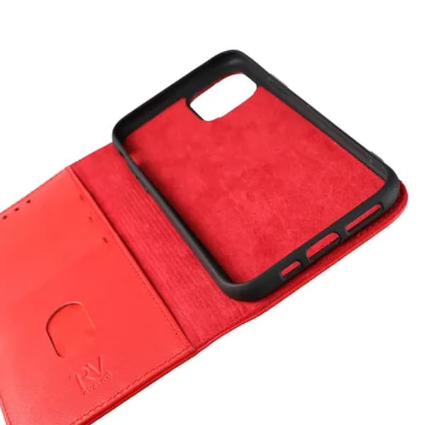 iPhone 11 Pro Wallet Case Leather Rvelon - Red Röd