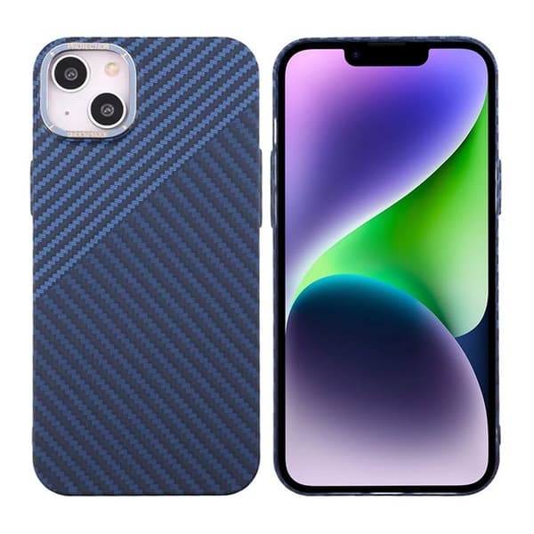 Carbon Fiber Phone Case for iPhone 14 Plus - Blue and Gray Blå