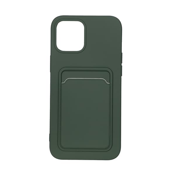 iPhone 12 Pro Max Silicone Case with Card Holder - Military Green Grön