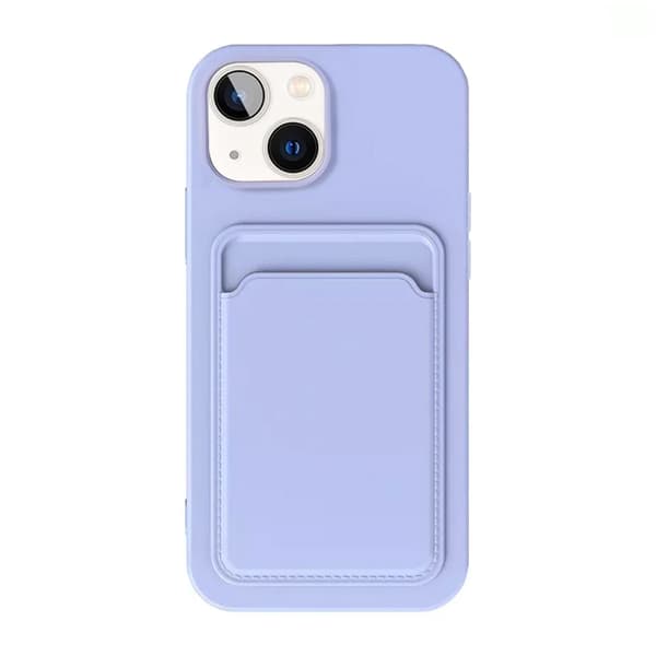iPhone 15 Plus Silicone Mobile Case with Card Holder - Purple Lila