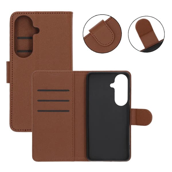 Flip Stand Leather Wallet Case For Samsung S26 Plus Brown Brun