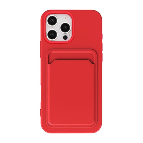iPhone 16 Pro Silicone Case with Card Holder - Red