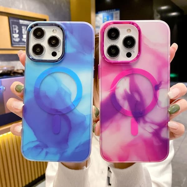 iPhone 14 Pro Max MagSafe Phone Case - Blue Abstract Blå