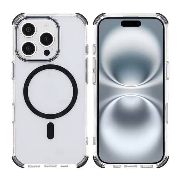 Rvelon Four-corner anti-falling magnetic suction Case For iPhone 16 Pro Max Black Svart