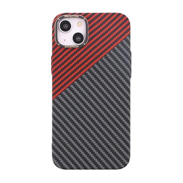 Carbon Fiber Phone Case for iPhone 14 Plus - Red and Black