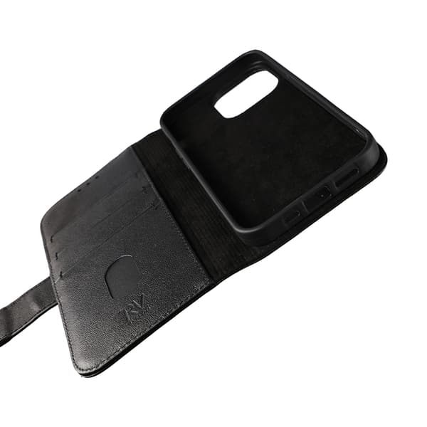 Rvelon Wallet Case Leather for iPhone 12 and 12 Pro - Black Svart