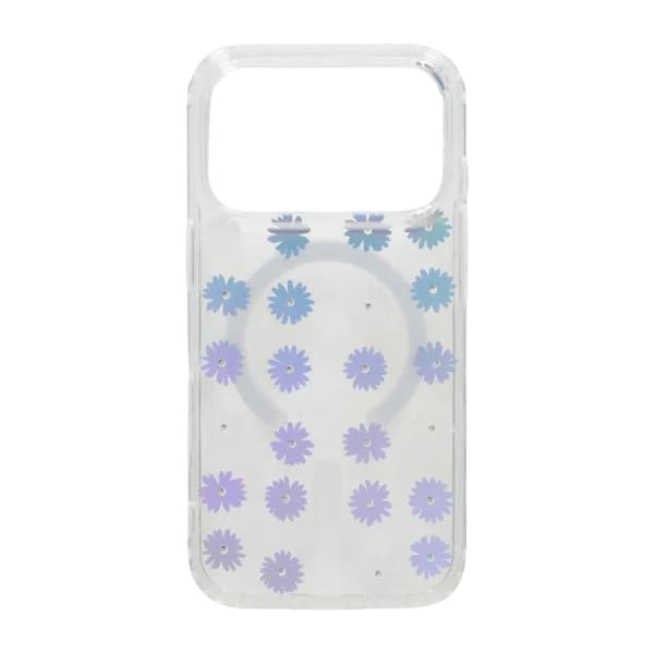 Laser Engraved Floral Rhinestone MagSafe Case For iPhone 17 Pro White Daisy Vit