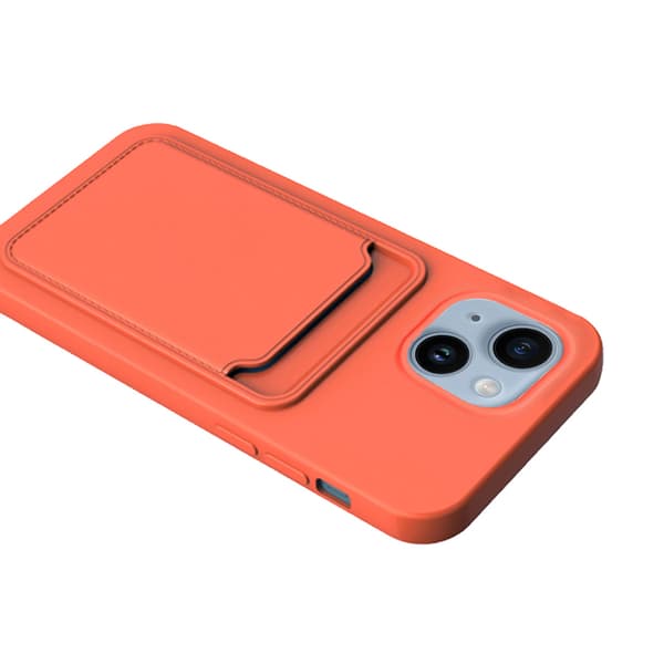 iPhone 14 Plus Silicone Case with Card Holder - Orange Orange