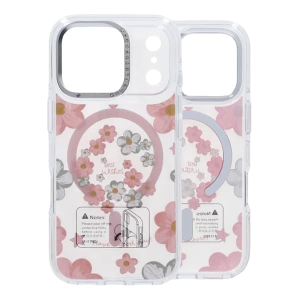 Gradient Floral Magnetic Case For iPhone 17 Pro Max Pink Rosa