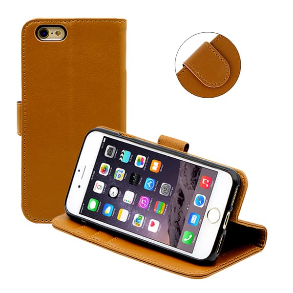 iPhone 6 and iPhone 6S Wallet Case Leather with Stand - Brown Brun