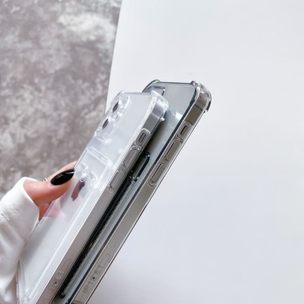 Shockproof Case with Card Holder iPhone 12 - Transparent Transparent