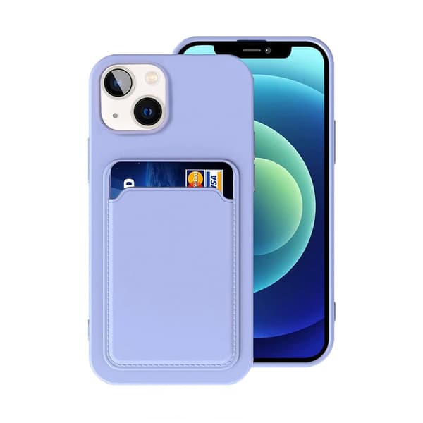 iPhone 14 Plus Silicone Case with Card Holder - Purple Lila
