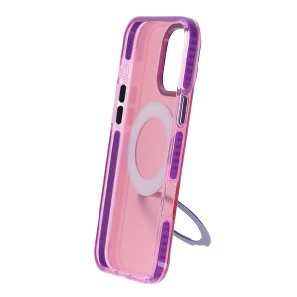 Stöttåligt skal med roterbart stativ för iPhone 16 Pro Max - Rosa-lila Rose Red