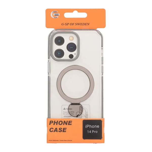 Pindun 360°Rotating Stand Magnetic Case For iPhone 14 Pro Gray Transparent