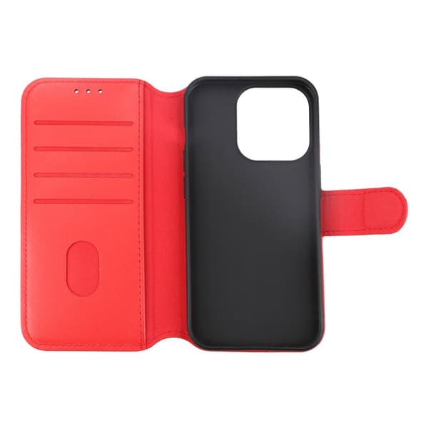 iPhone 15 Pro Wallet Case Leather Rvelon - Red Röd