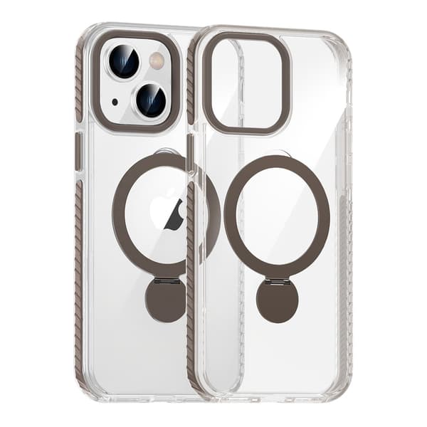 Case Magsafe for iPhone 15 - Transparent gray with ring stand Transparent
