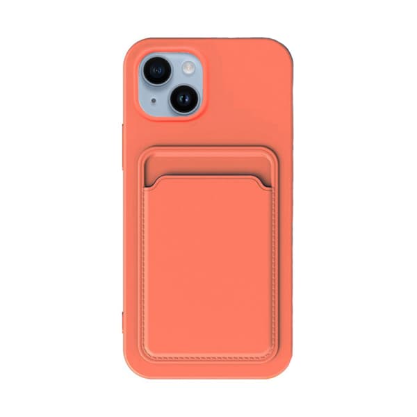 iPhone 14 Plus Silicone Case with Card Holder - Orange Orange