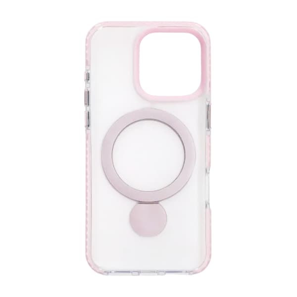 Pindun 360°Rotating Stand Magnetic Case For iPhone 16 Pro Pink Transparent