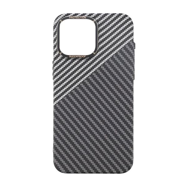 Carbon Fiber Phone Case for iPhone 15 Pro Max - Black and White Svart