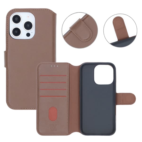 RV Genuine leather Wallet Case iPhone 16 Pro Brown Brun