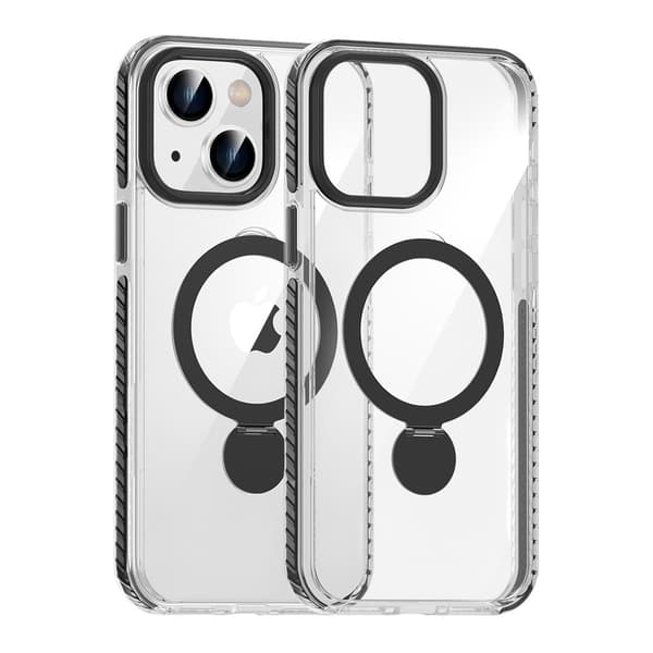 Magsafe Case for iPhone 13 and 14 - Transparent black with ring stand Transparent
