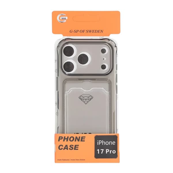 Shockproof Phone Case with Card Holder for iPhone 17 Pro - Black Svart