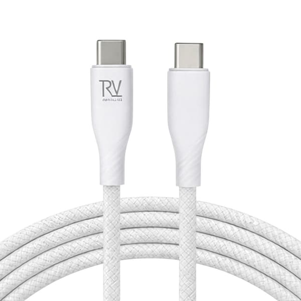 Rvelon USB-C Flätad Laddkabel 60W Snabbladdning 2m - Vit Vit
