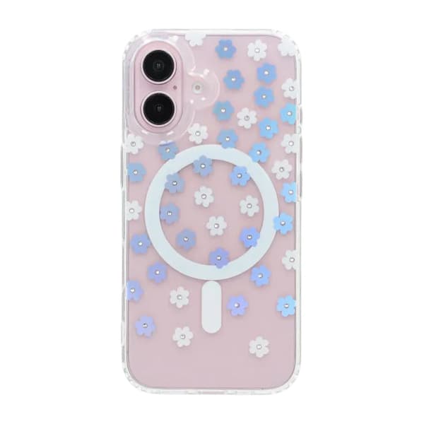 Laser Engraved Floral Rhinestone MagSafe Case For iPhone 17 White Daisy Vit