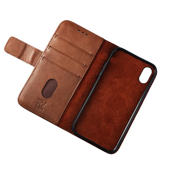 Rvelon Plånboksfodral Läder för iPhone X och XS - Brun Brun