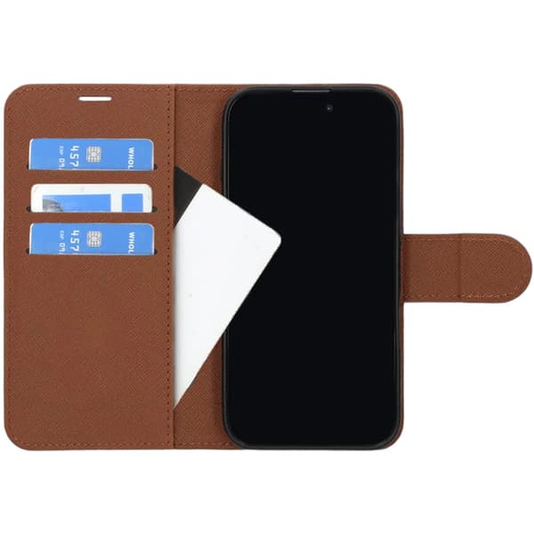 Flip Stand Leather Wallet Case For iPhone 16 Plus Brown