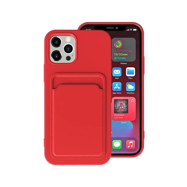 iPhone 13 Pro Max Silicone Case with Card Holder - Red Röd