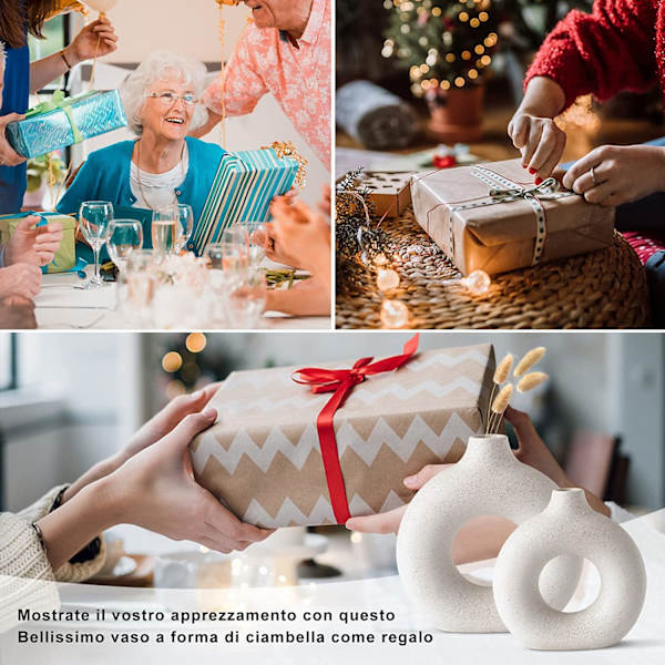 Keramisk vas, mjölkvit matt dekorativa vaser, handgjord rund vas, kreativ handgjord torkad blomsterbehållare, heminredning för kontor (set om 2)
