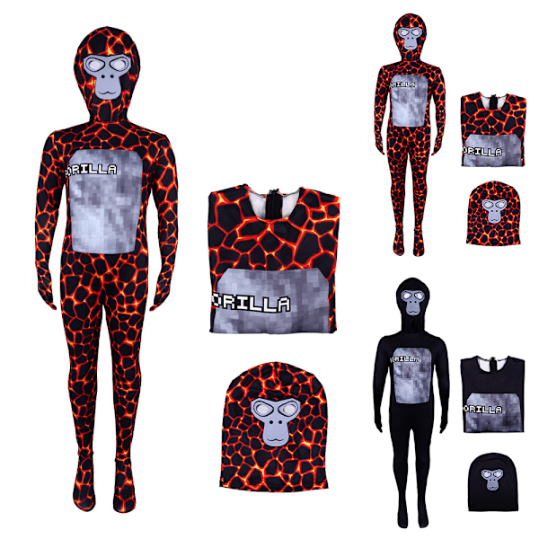 Gorilla Tag Lasten Poikien Halloween-asu - Premium-laatuinen haalari ja naamio asut roolileikkeihin, 8-12 vuotta Red 140cm