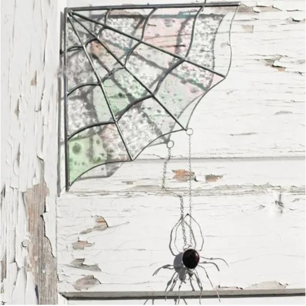Edderkoppespind Dør Top, Edderkoppespind Farvet Glas Vindue Vægophæng, Halloween Atmosfære Forbedrende Dekoration E
