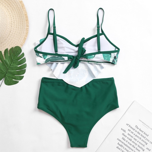 Dam Tropical Leaves Hög midja Ruched Bikini & Trosor Badkläder Green XL