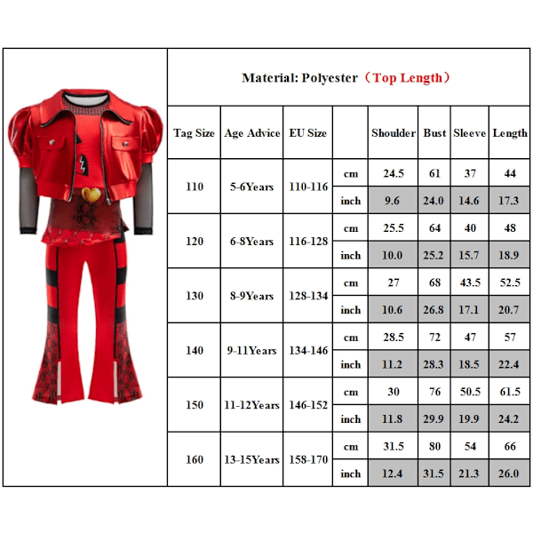 Lasten Descendants The Rise of Red Cosplay -asut Halloween-takki, topit ja housusetti 120cm