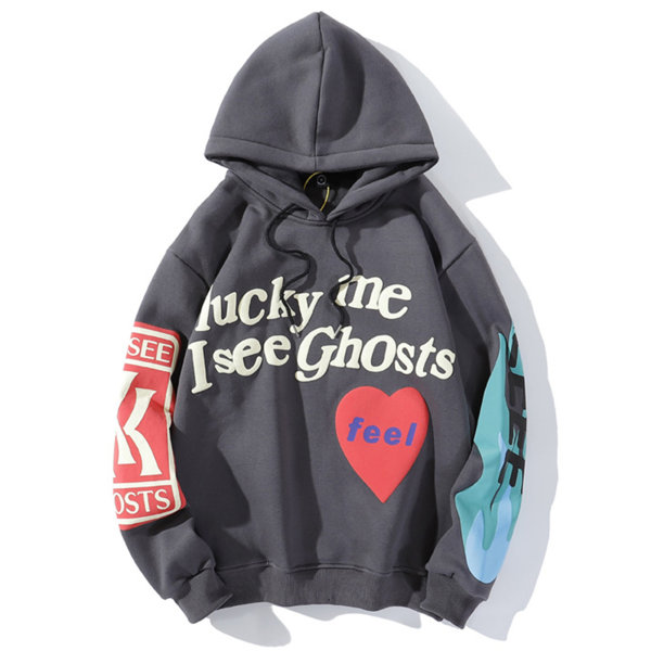 Unisex Kanye Lucky Me I See Ghosts Hip Hop Hoodie Pullover Grey 2XL