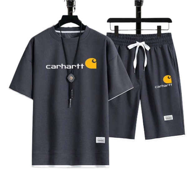 Carhart Logo Träningsoverall Kortärmad T-shirt Topp och Shorts Sommar Street Grey M