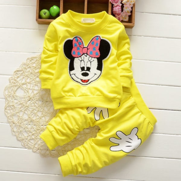 Disney Minnie Mouse Outfit Girl Kids Pullover Set Sleepwear Suit Yellow 6-12 Months